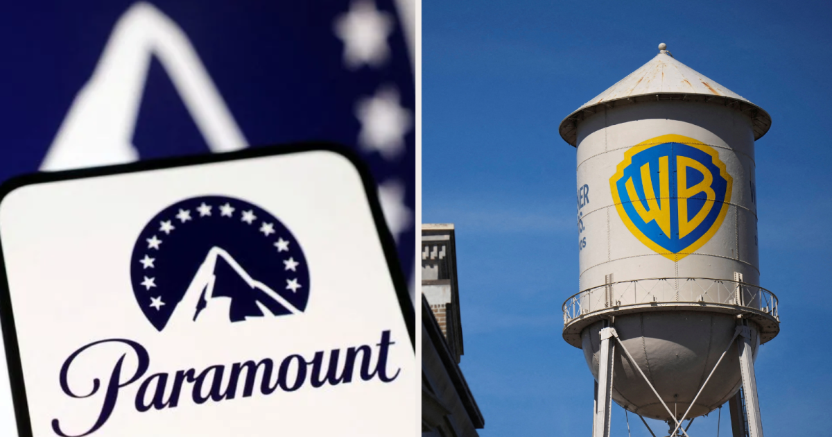 Sede da Warner Bros. Discovery com manifestantes em frente