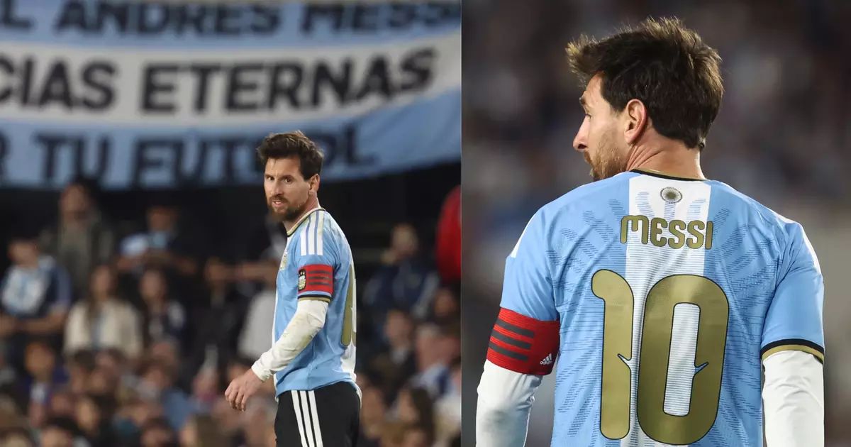 Messi com a camisa comemorativa da Argentina no Monumental de Núñez
