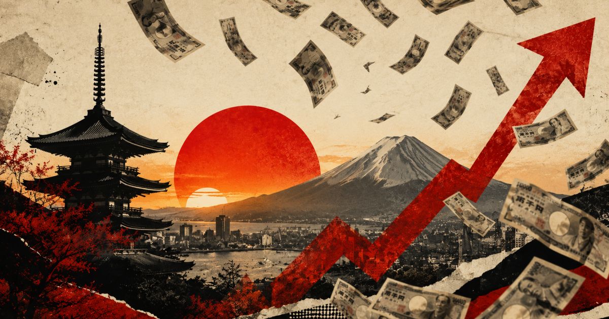 Gráfico de mercado com bandeira do Japão ao fundo