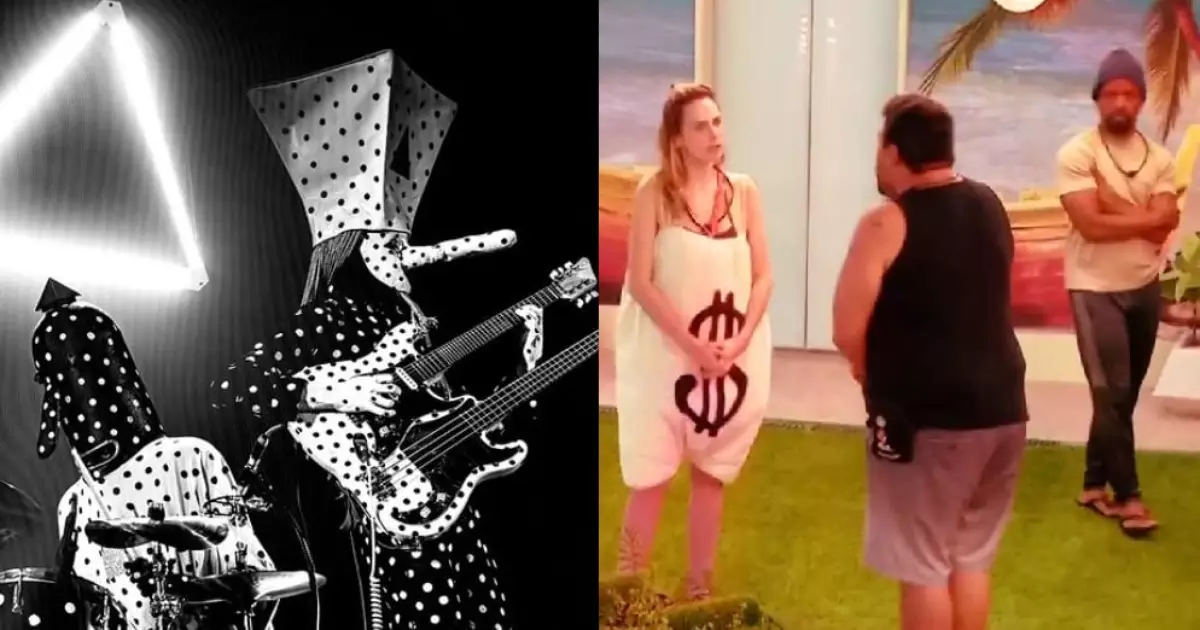 Dupla Angine de Poitrine com máscaras e figurinos em preto e branco