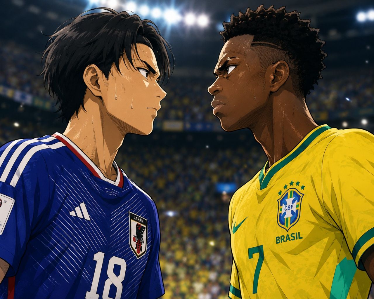 Capa do anime Captain Tsubasa ao lado de jogadores japoneses