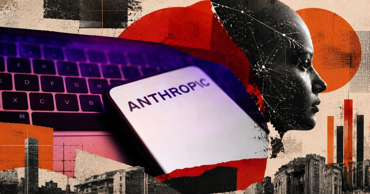 Prédio da Anthropic e legisladores discutindo políticas de IA