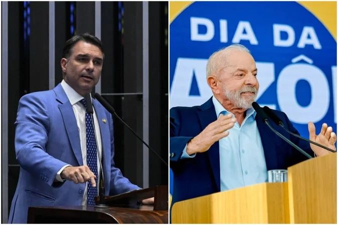 Tela exibindo resultados da pesquisa Atlas/Bloomberg sobre Lula e Flávio Bolsonaro