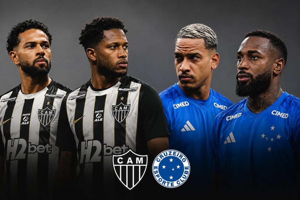 Jogadores de Atlético-MG e Cruzeiro aquecendo antes do clássico