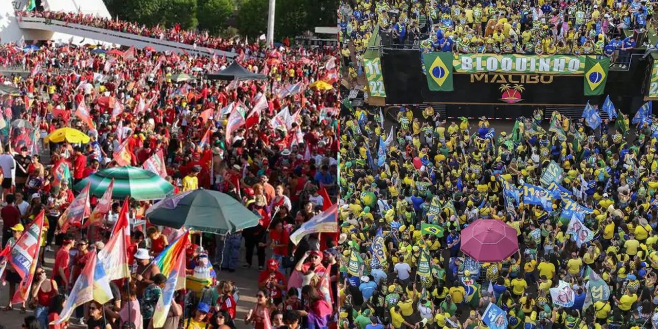 Manifestantes pró-Lula e pró-Flávio em pontos distintos de Brasília, separados por cerca de dois quilômetros