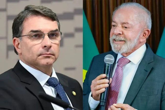 Lula e Flávio Bolsonaro em eventos públicos distintos