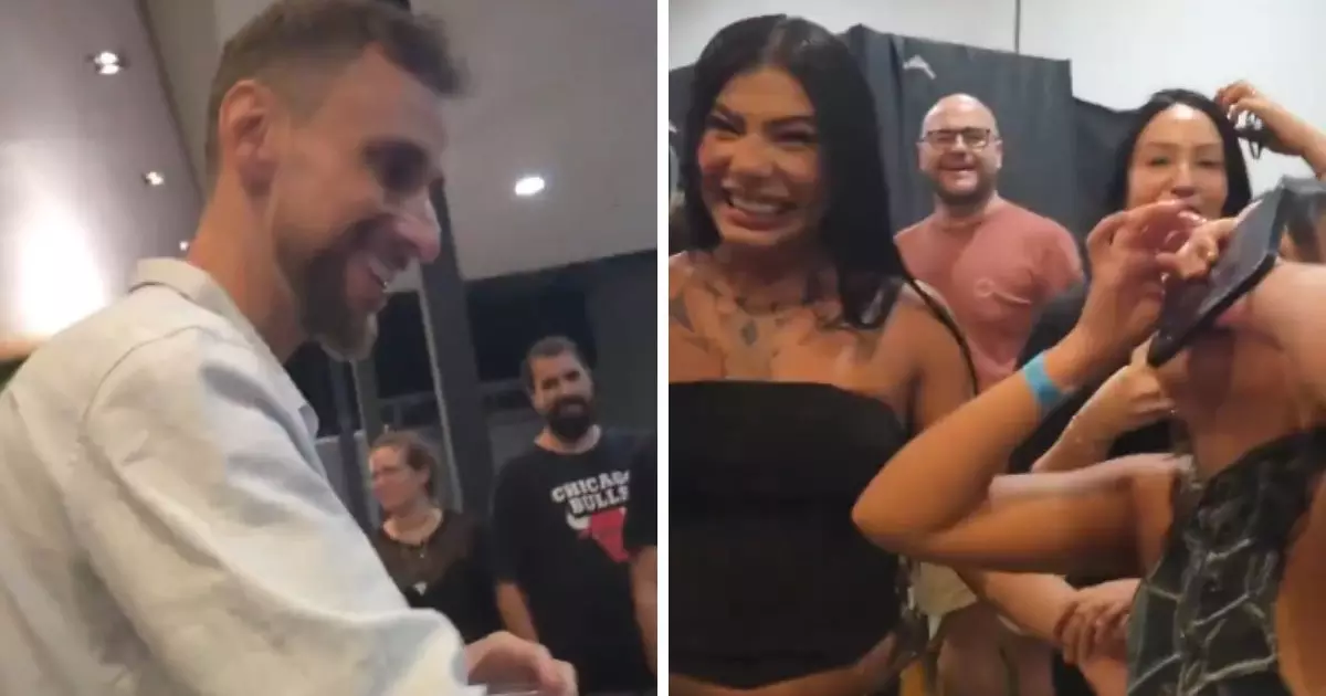 Marciele e Gabi reencontram Dummy sem fantasia na festa pós-final