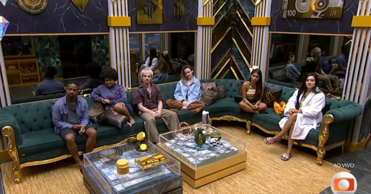 Participantes do BBB 26 reunidos na sala durante o Sincerão