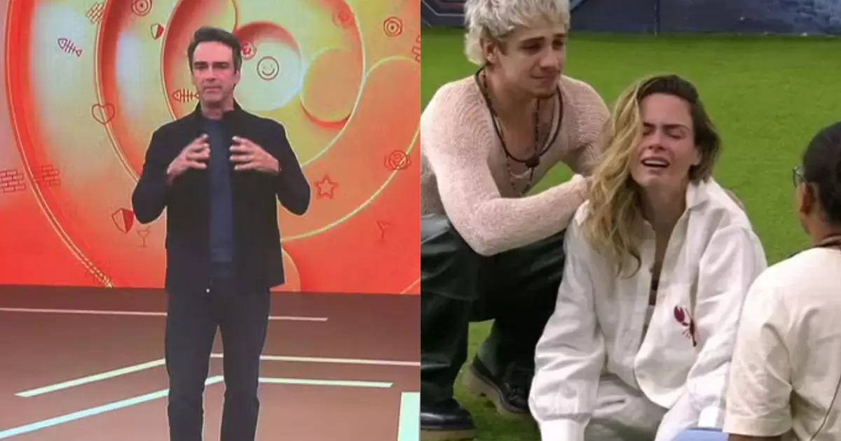 Tadeu Schmidt no palco do BBB 26 durante discurso a Ana Paula