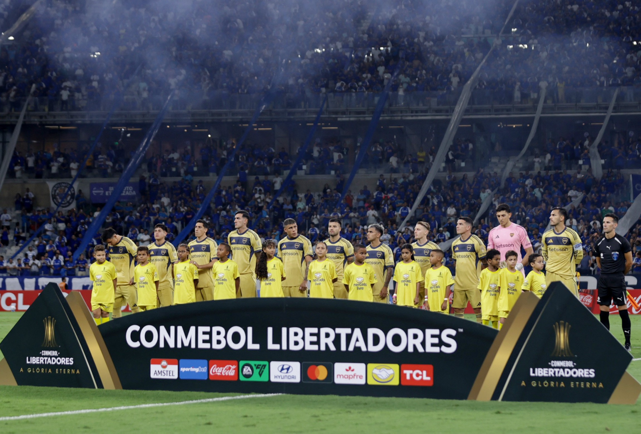Jogadores do Boca Juniors no Mineirão após gol do Cruzeiro