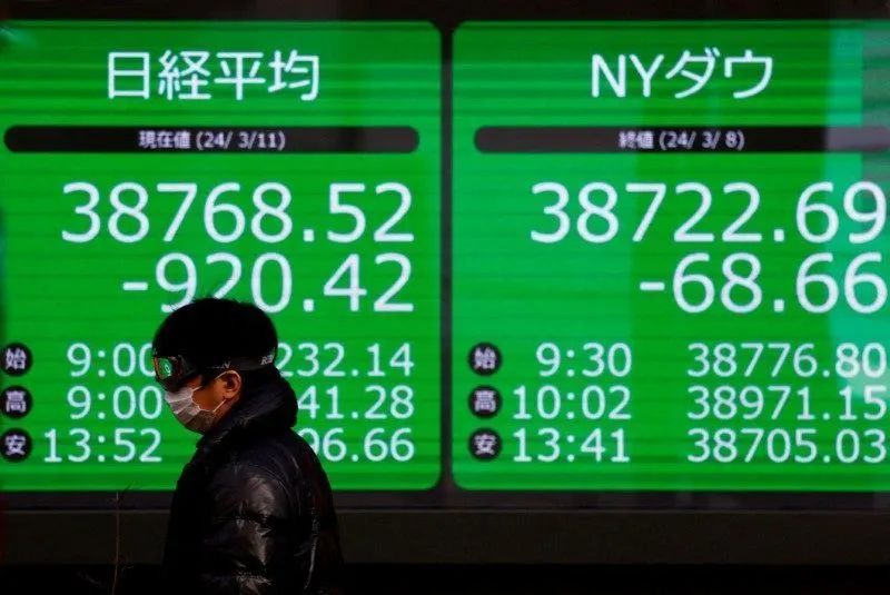 Painel de cotações das bolsas asiáticas