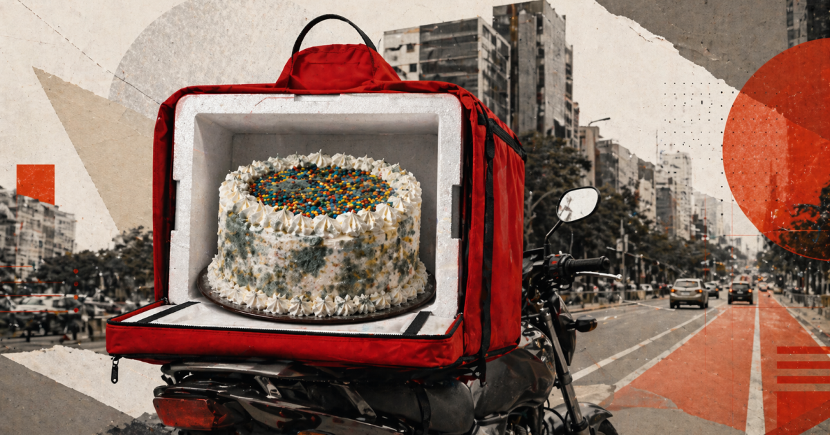 entregador segurando caixa de bolo