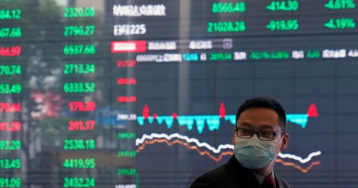 Painel de cotações em bolsa asiática