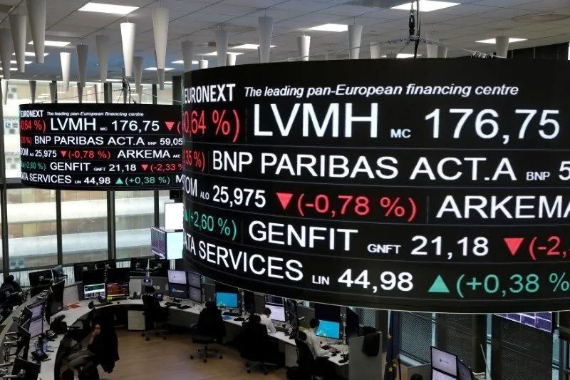 Painel de cotações em bolsa com gráfico do preço do petróleo