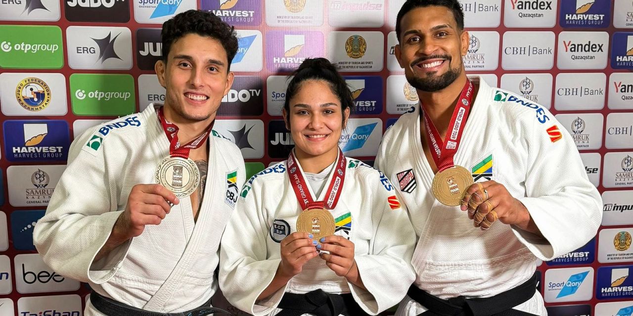 judocas brasileiros no pódio do Grand Slam de Astana