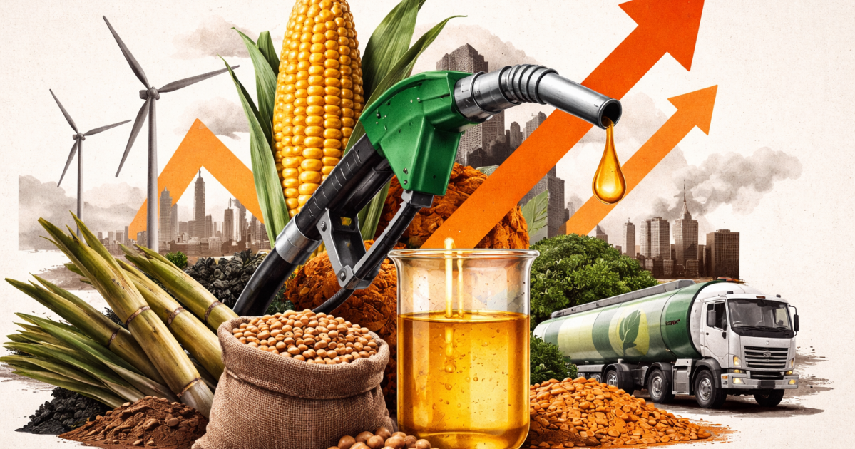 Unidade industrial de produção de etanol com tanques de armazenamento