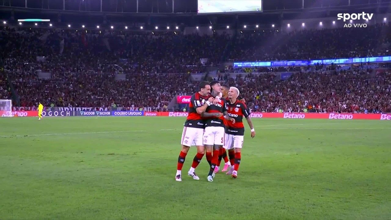 Erick Pulgar comemorando o golaço pelo Flamengo