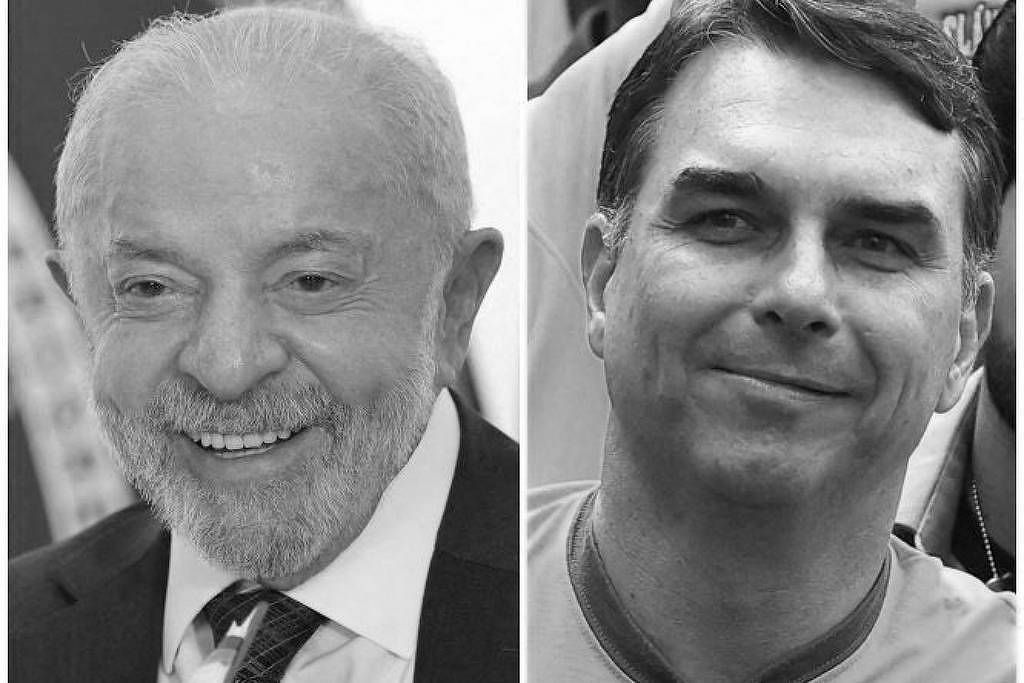 Gráfico do Datafolha indicando empate técnico entre Lula e Flávio Bolsonaro
