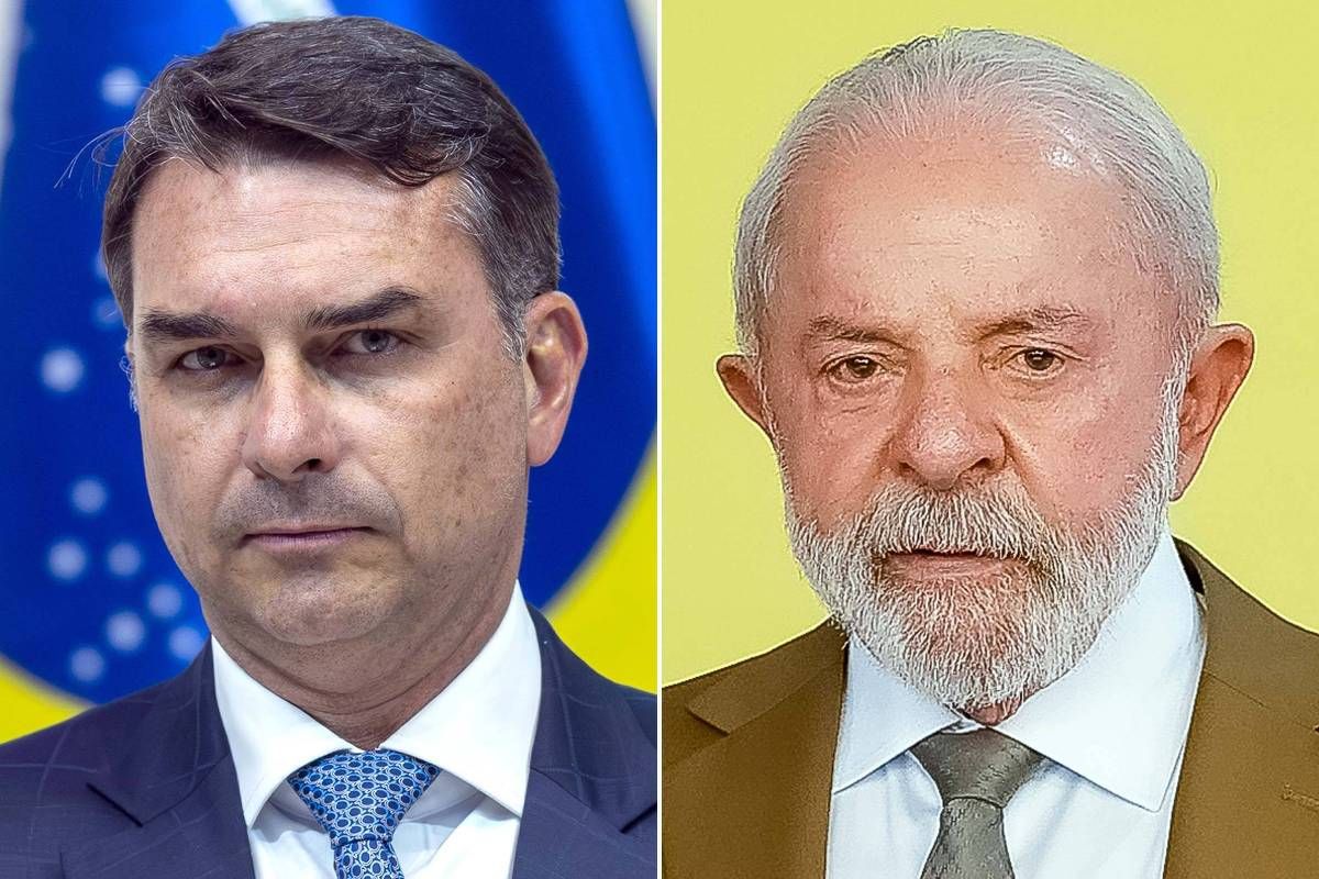 Flávio Bolsonaro e Lula em eventos públicos distintos
