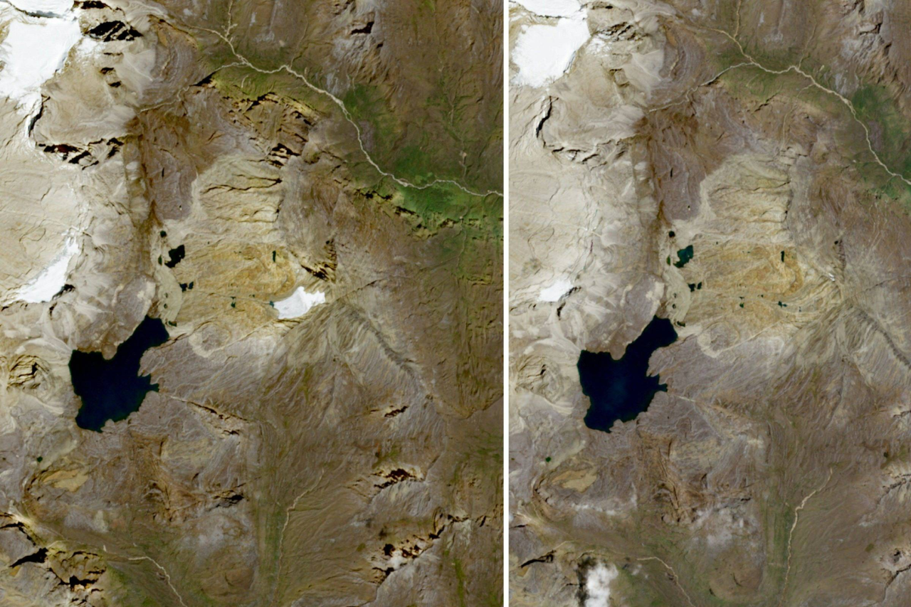Área onde ficava a geleira Cerros de la Plaza sem cobertura de gelo