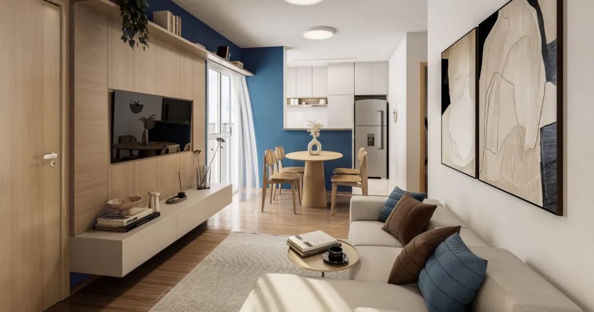 Apartamento com varanda e móveis multifuncionais