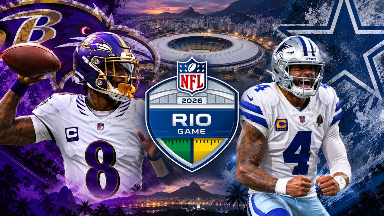Dak Prescott e Lamar Jackson no gramado do Maracanã