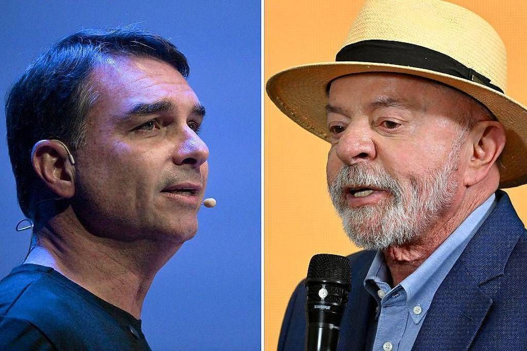 Flávio Bolsonaro e Lula em eventos de campanha