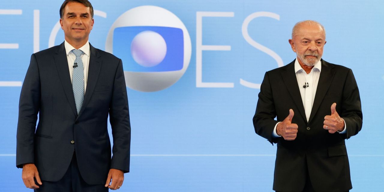 Lula e Flávio Bolsonaro em debate na TV Globo
