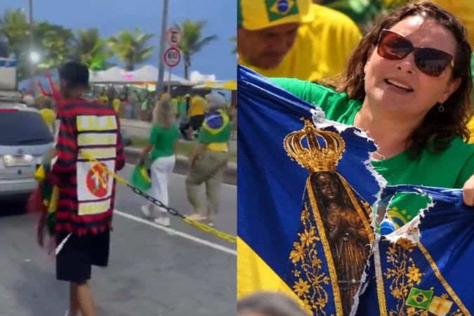 Manifestantes em atos pró-Flávio Bolsonaro
