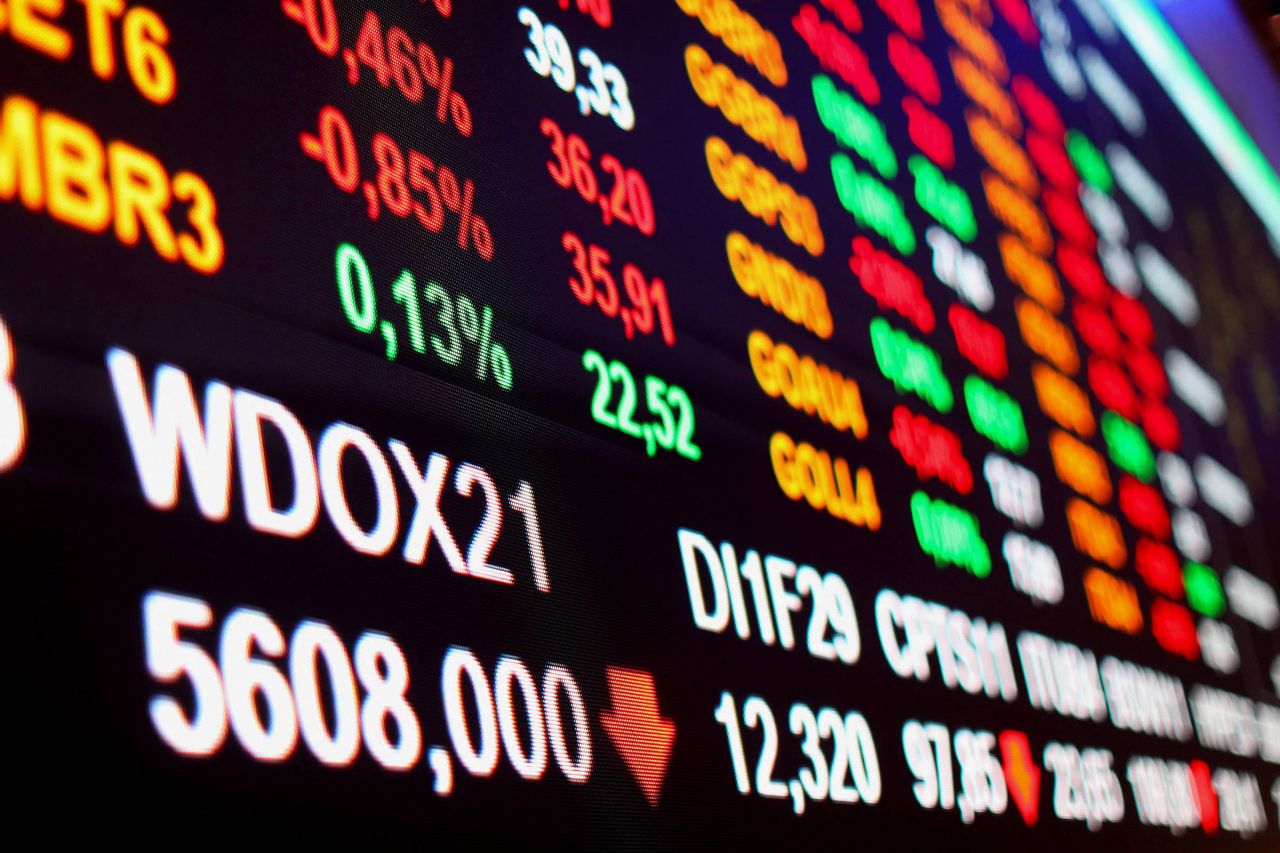 Painel com cotações do dólar e do Ibovespa