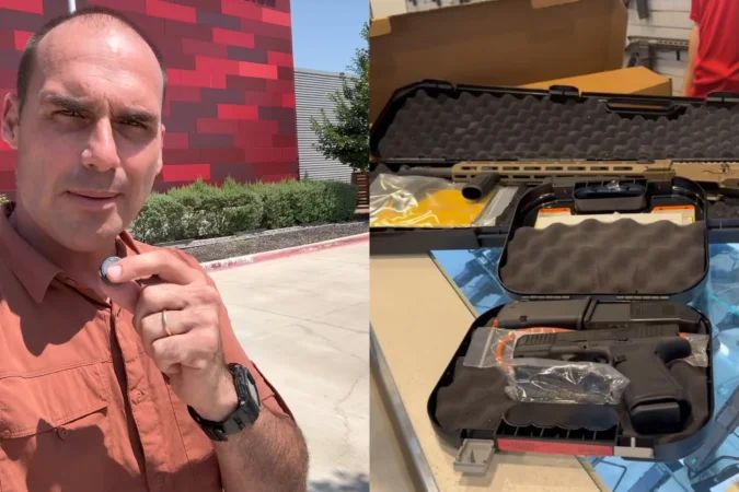 Eduardo Bolsonaro mostrando armas compradas nos Estados Unidos