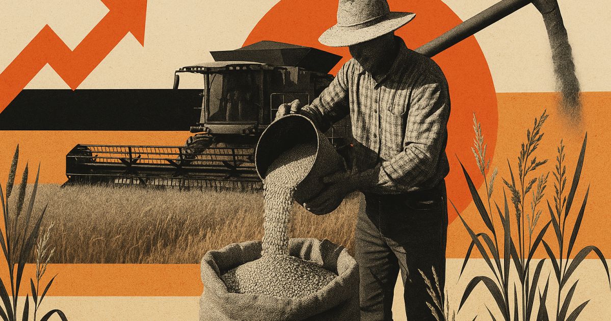 Campo agrícola e prateleiras de supermercado