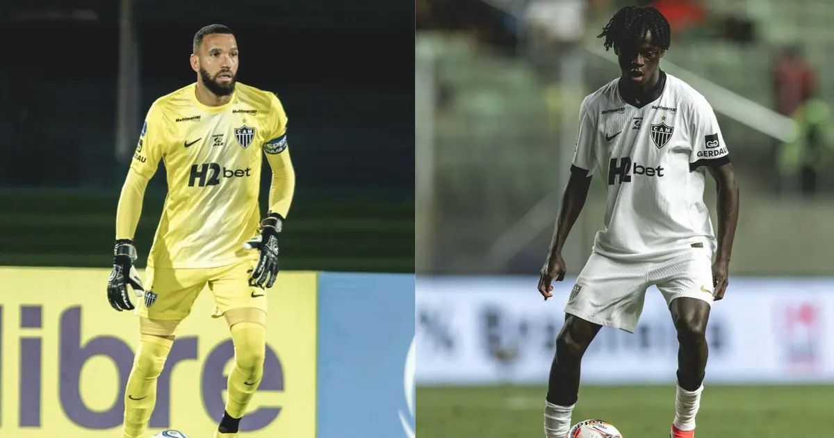 Jogadores do Atlético em aquecimento no gramado