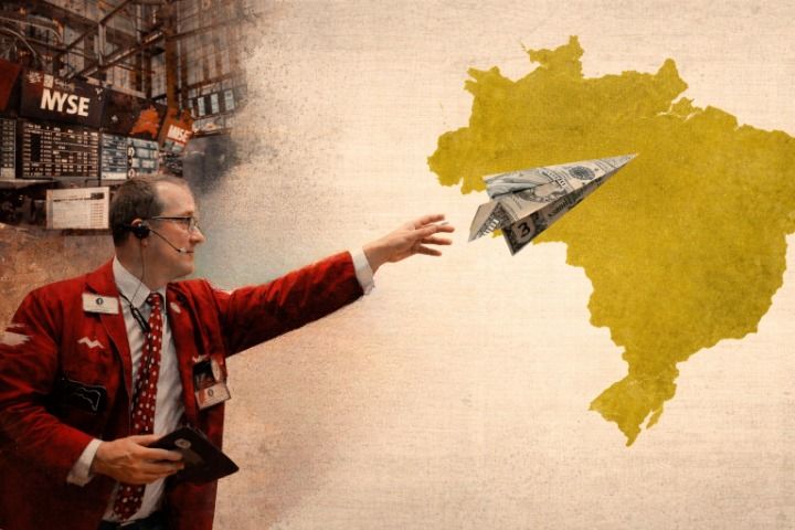 Gráfico com fluxo de capitais e variação do câmbio