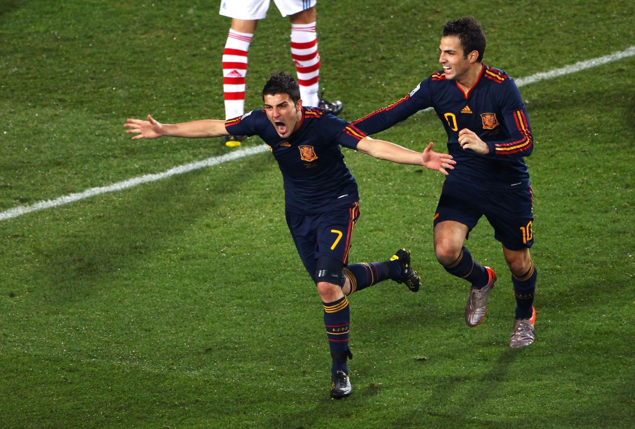 David Villa comemora gol pela Espanha na Copa de 2010