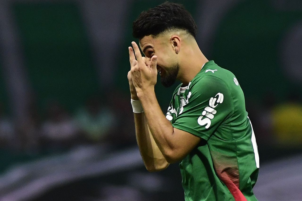 Flaco López comemorando gol pelo Palmeiras