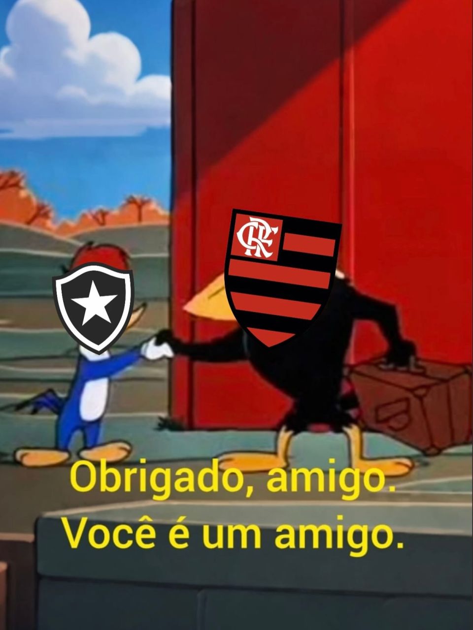 Meme do Flamengo com Pica-pau simbolizando agradecimento ao Botafogo