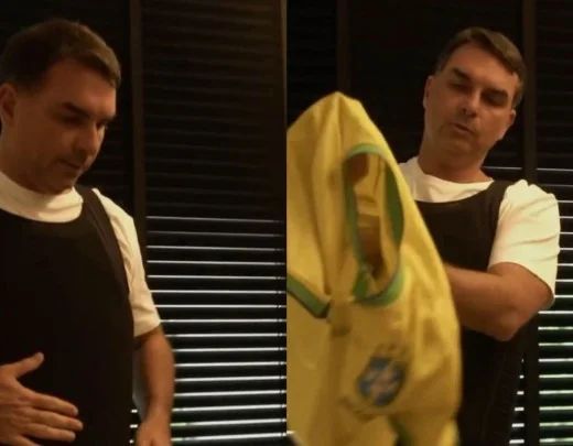 Flávio Bolsonaro usando colete à prova de balas em vídeo