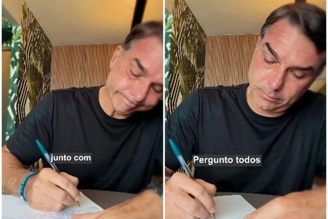 Flávio Bolsonaro gravando vídeo para as redes sociais no Dia dos Pais