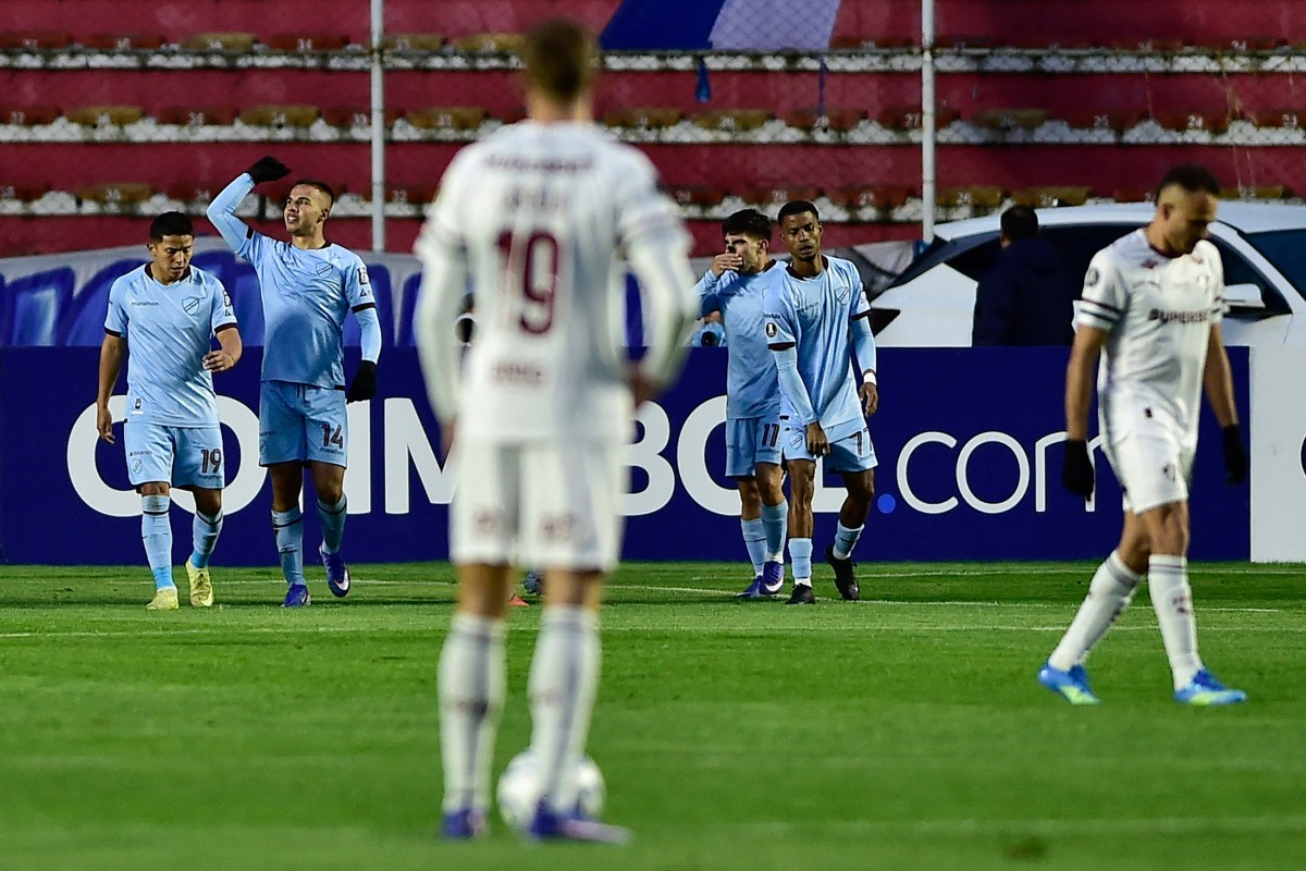 Jogadores do Fluminense durante jogo da Libertadores