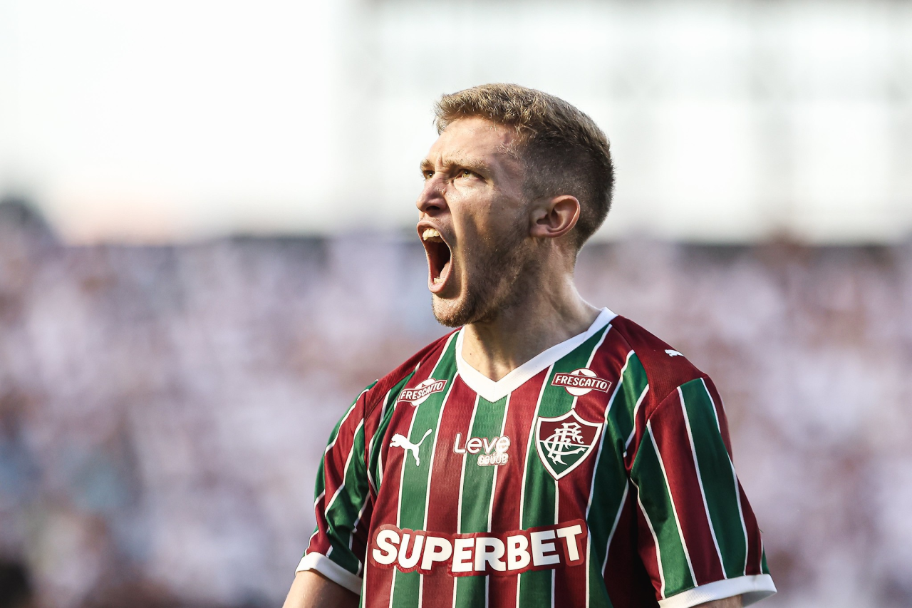 Comemoração de gol do Fluminense na Vila Belmiro