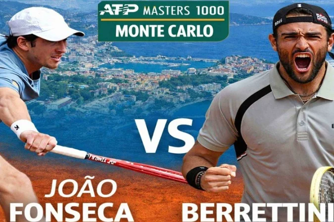 João Fonseca e Matteo Berrettini durante partida de tênis