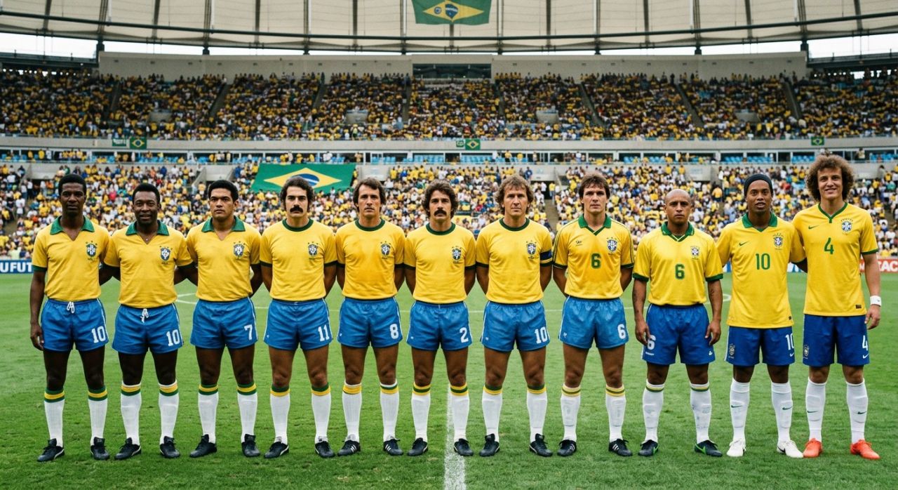 Jogador cobrando falta pela seleção brasileira