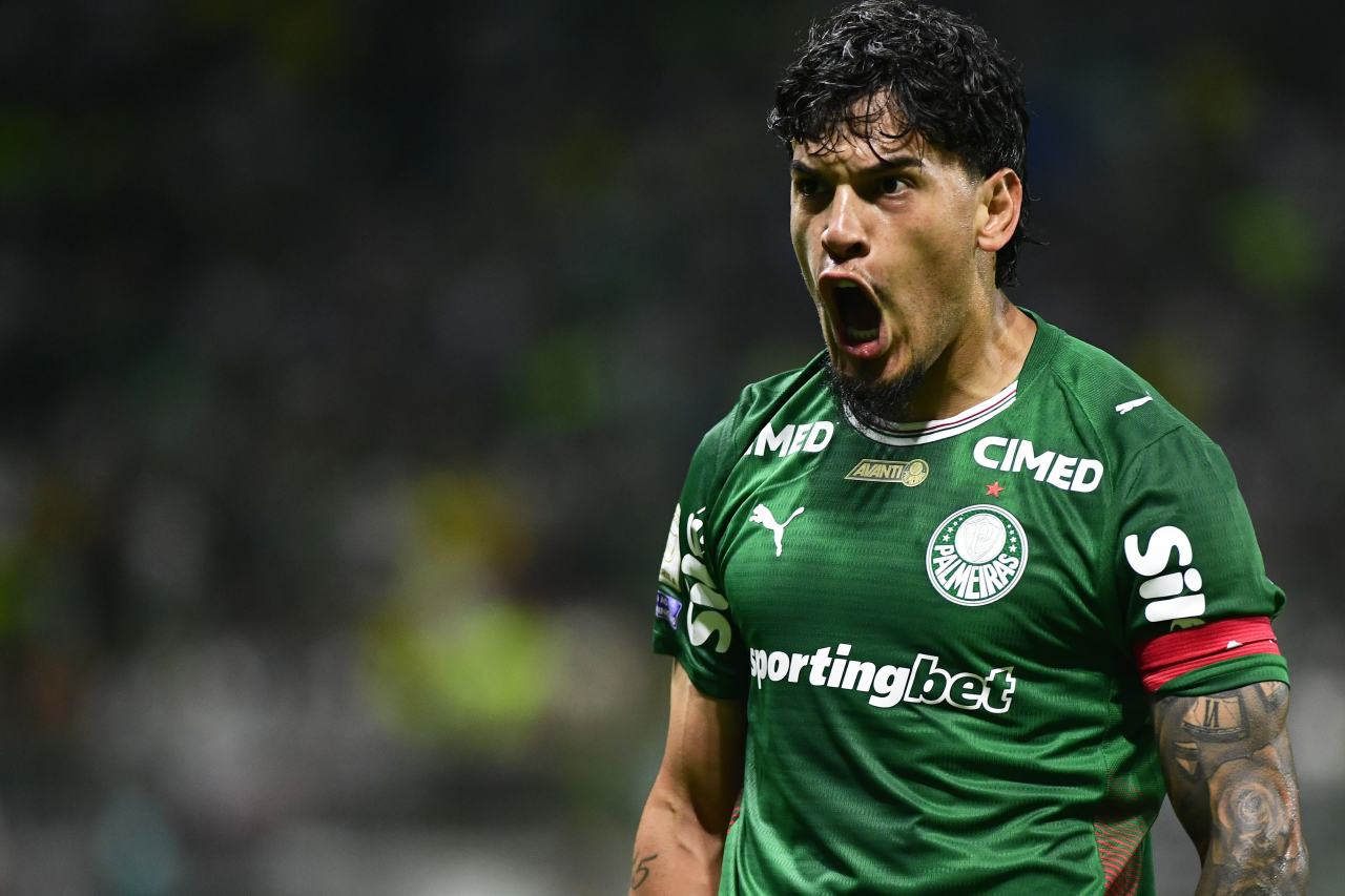 Gustavo Gómez comemora o gol do Palmeiras