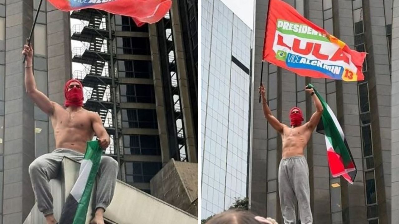 Homem sem camisa na Avenida Paulista durante manifestação