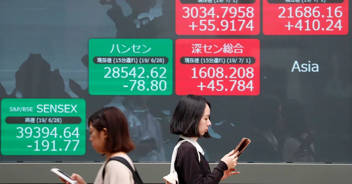 Gráfico de alta em ações com ícones de inteligência artificial
