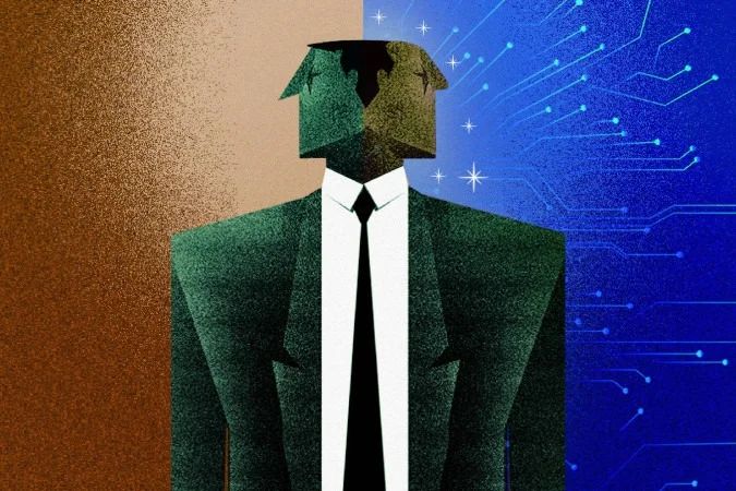 Códigos e ícones de redes sociais ilustrando perfis artificiais