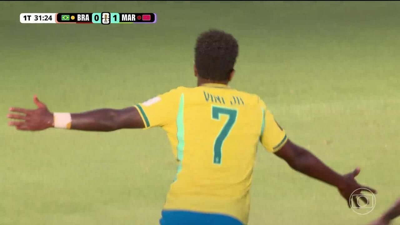 Vini Jr comemorando gol contra o Marrocos