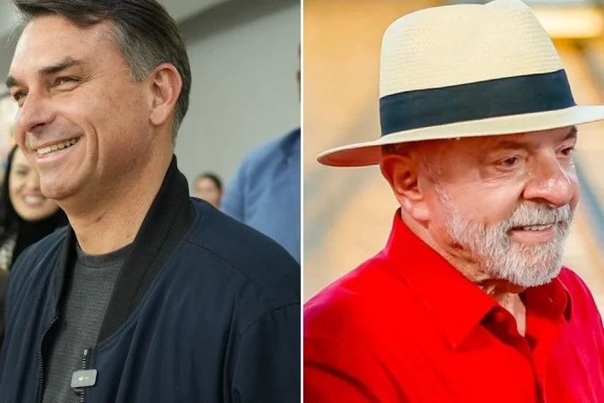 Gráfico com percentuais de intenção de voto de Flávio Bolsonaro e Lula