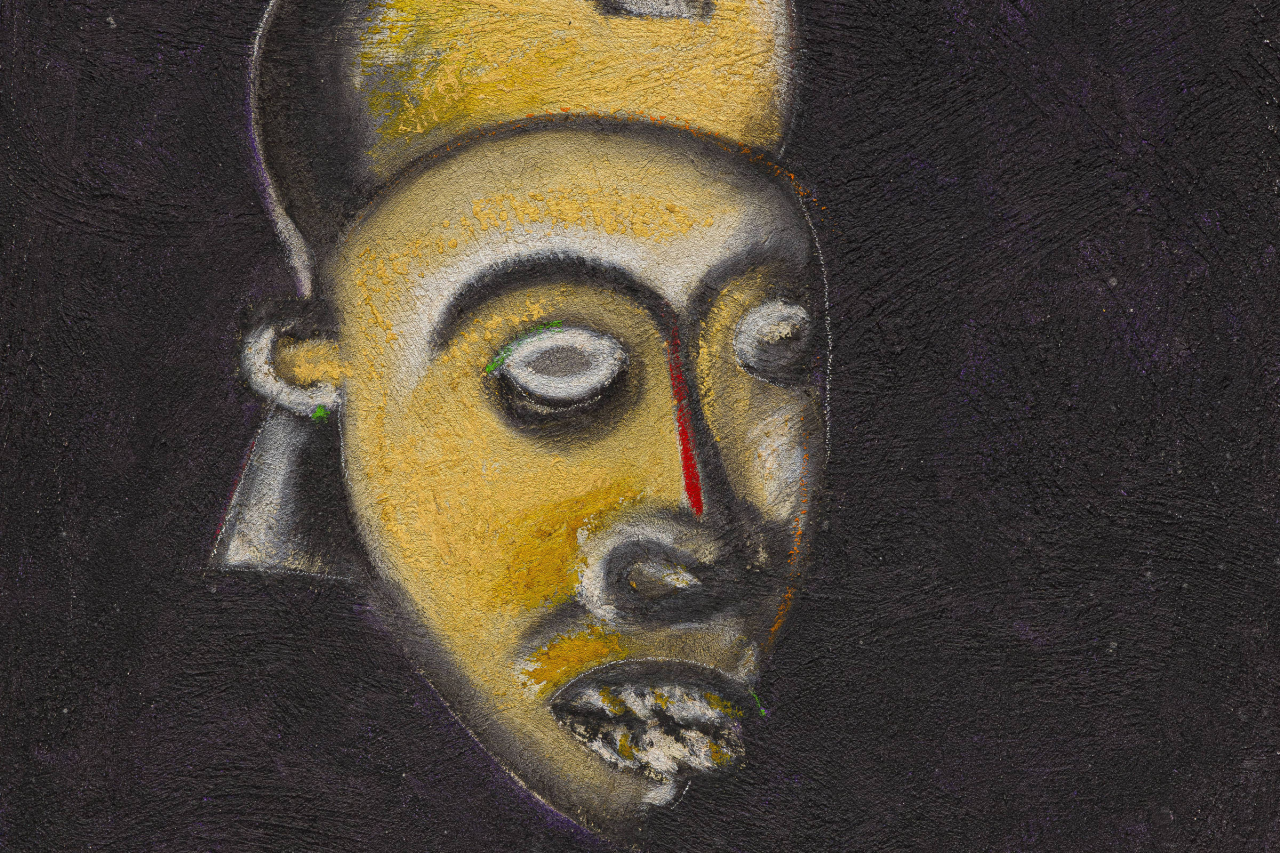 Tela de Ivald Granato com representação de máscara